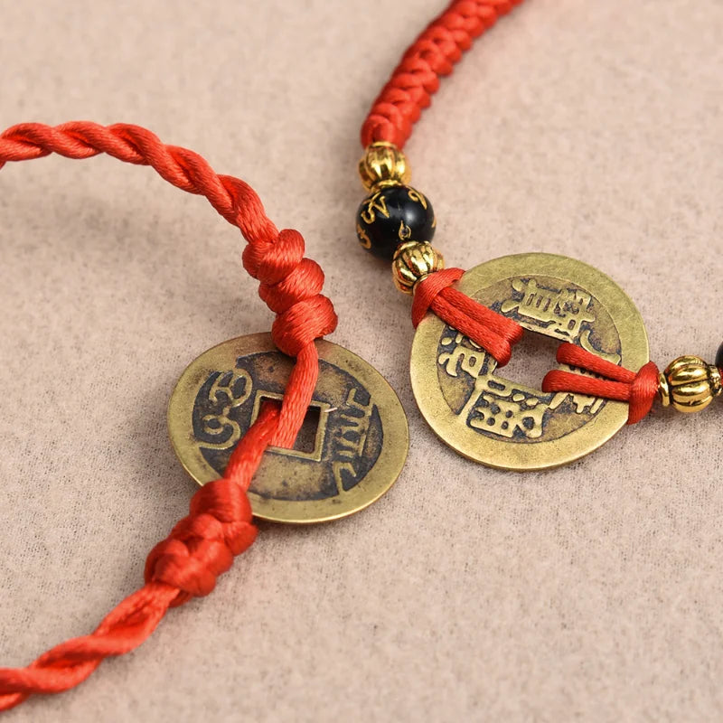 Feng Shui Copper Coin Bracelet With Red String