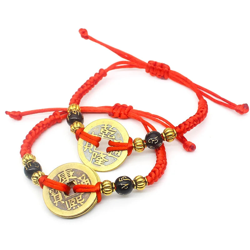 Feng Shui Copper Coin Bracelet With Red String