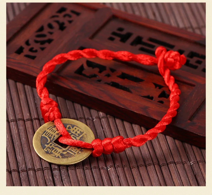 Feng Shui Copper Coin Bracelet With Red String
