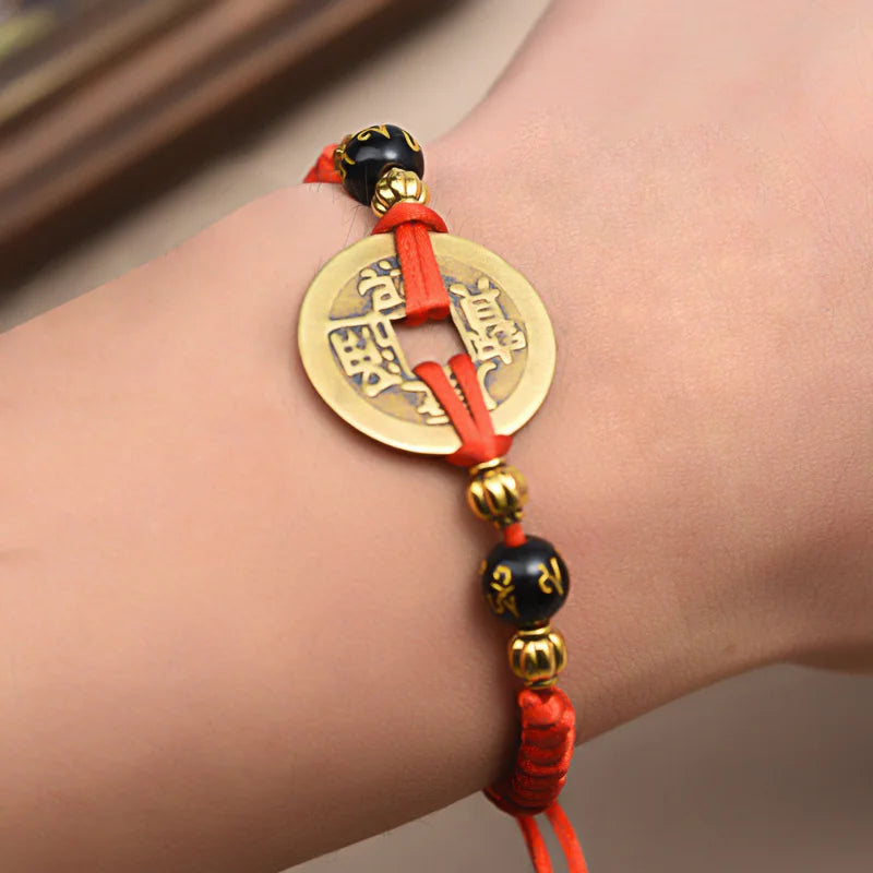 Feng Shui Copper Coin Bracelet With Red String