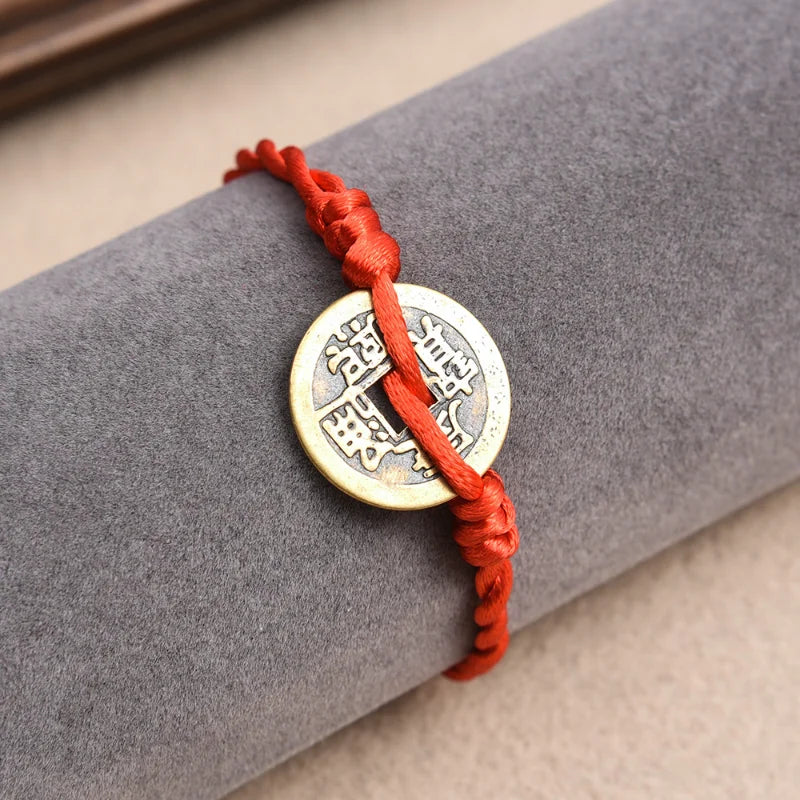 Feng Shui Copper Coin Bracelet With Red String