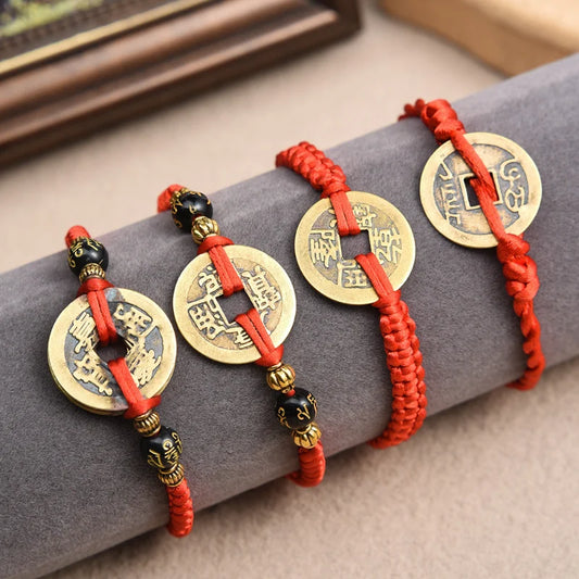 Feng Shui Copper Coin Bracelet With Red String